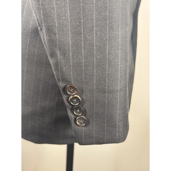 Ralph Lauren Blazer Black Hand Tailored Purple Label Stripe Suit Wool Jacket 41L - Picture 9 of 15